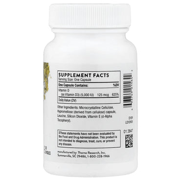 Thorne Research, Vitamin D-5,000, NSF Certified for Sport, 120 Capsules UPC 693749015642 | HiLife Vitamins