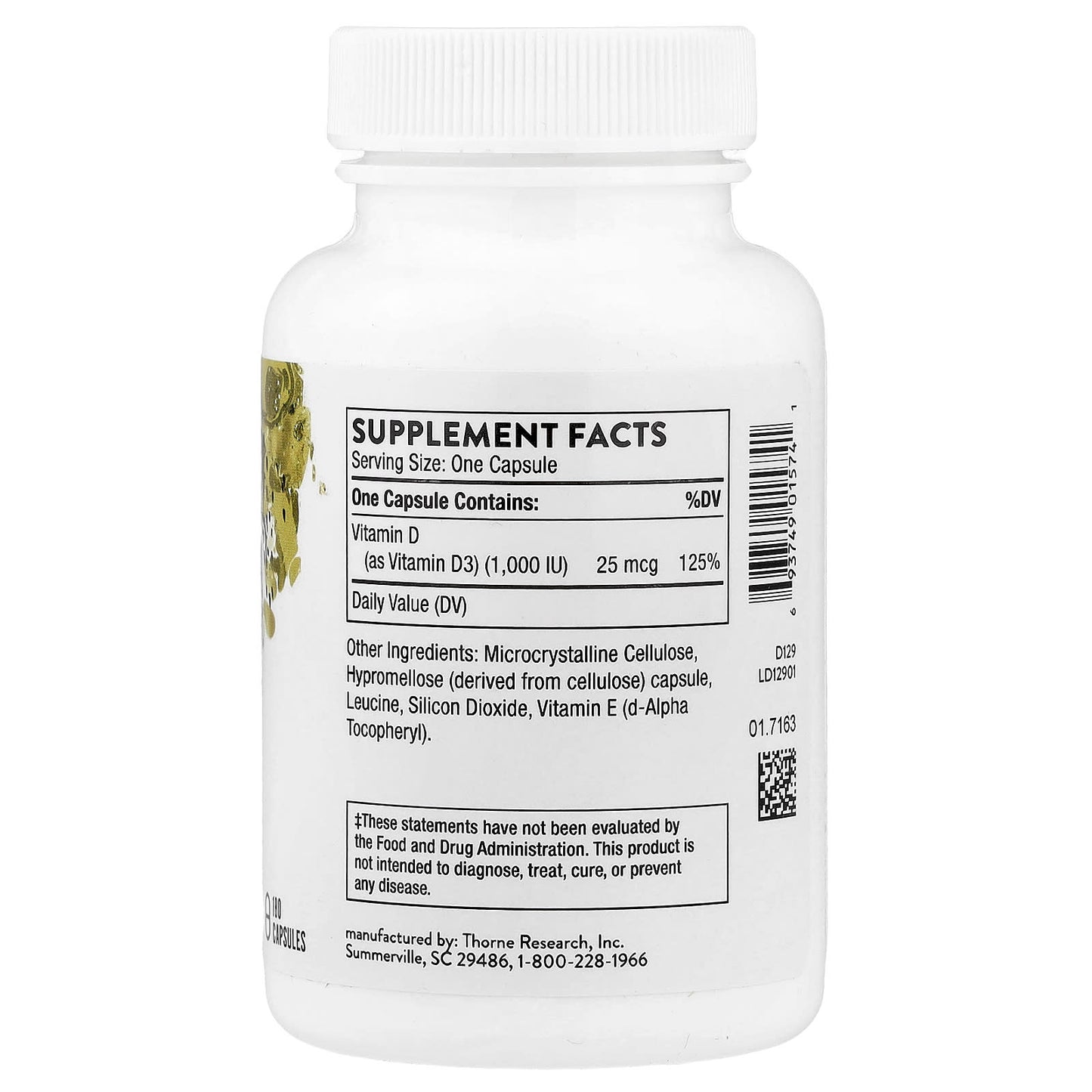 Thorne Research, D-1,000, (25 mcg per Capsule), 180 Capsules UPC 693749015741 | HiLife Vitamins