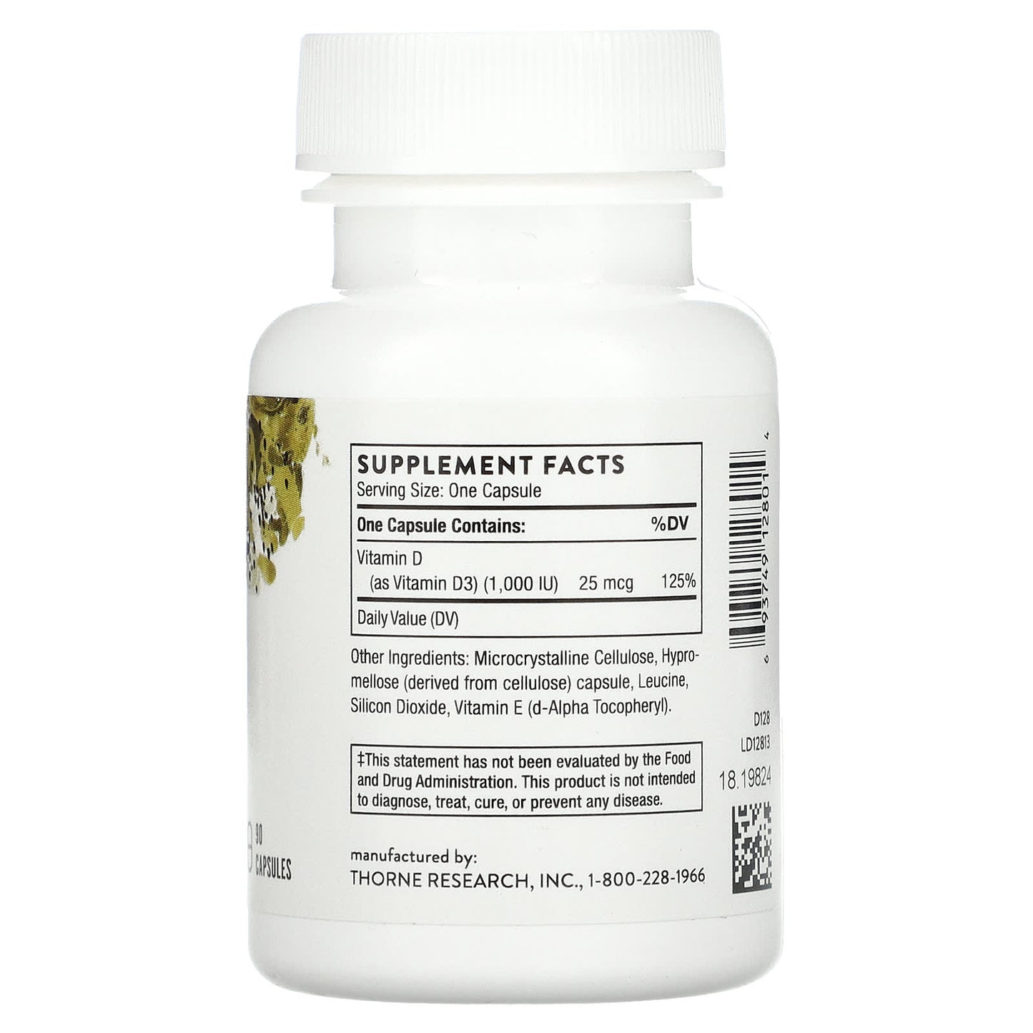 Thorne Research, Vitamin D-1,000, 90 Capsules UPC 693749128014 | HiLife Vitamins