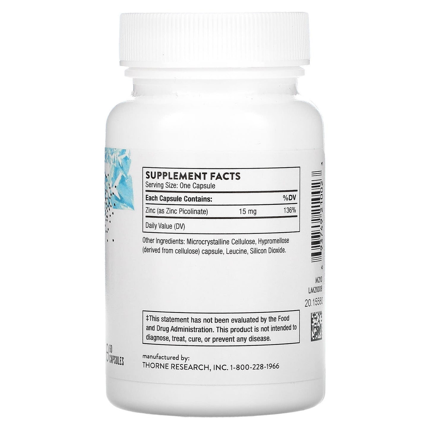 Thorne Research, Zinc Picolinate 15 mg, 60 Vegetarian Capsules UPC 693749210023 | HiLife Vitamins