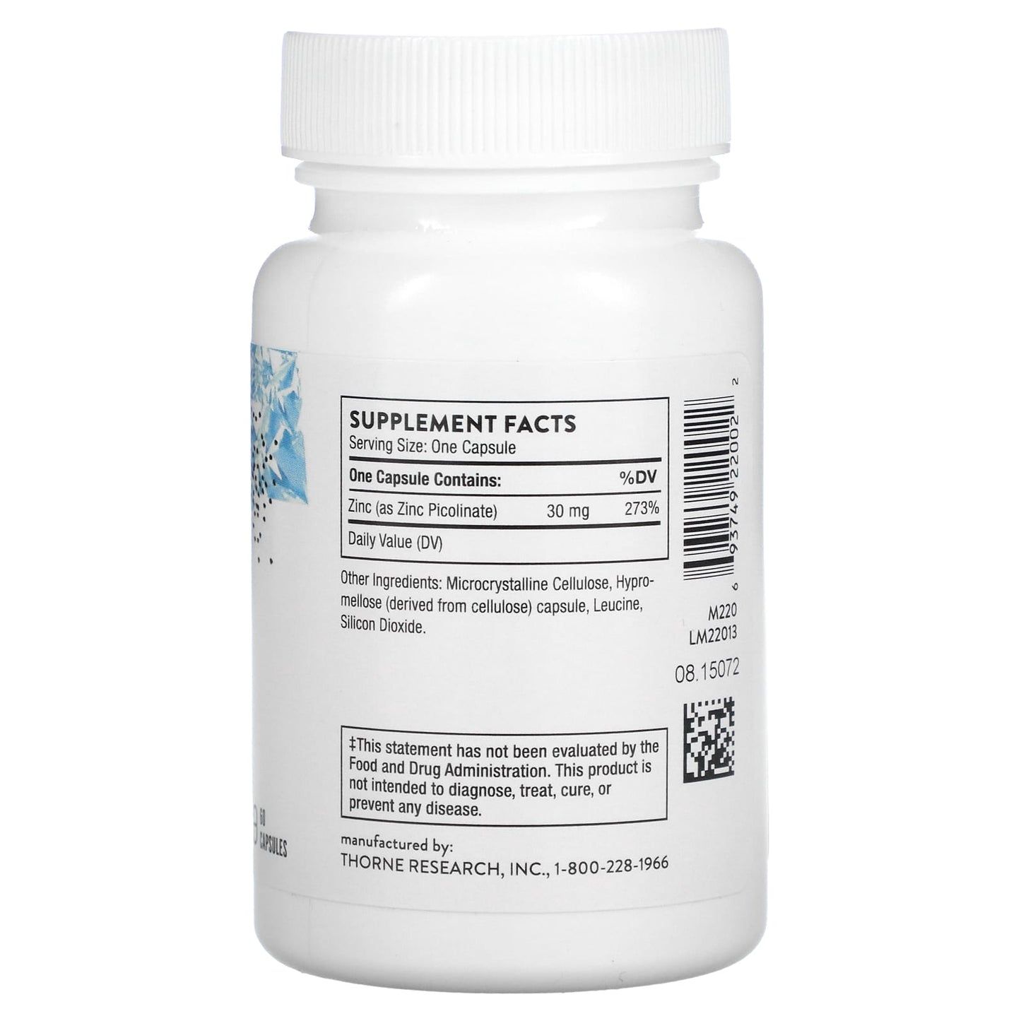 Thorne Research, Zinc Picolinate 30 mg (NSF), 60 Capsules UPC 693749220022 | HiLife Vitamins