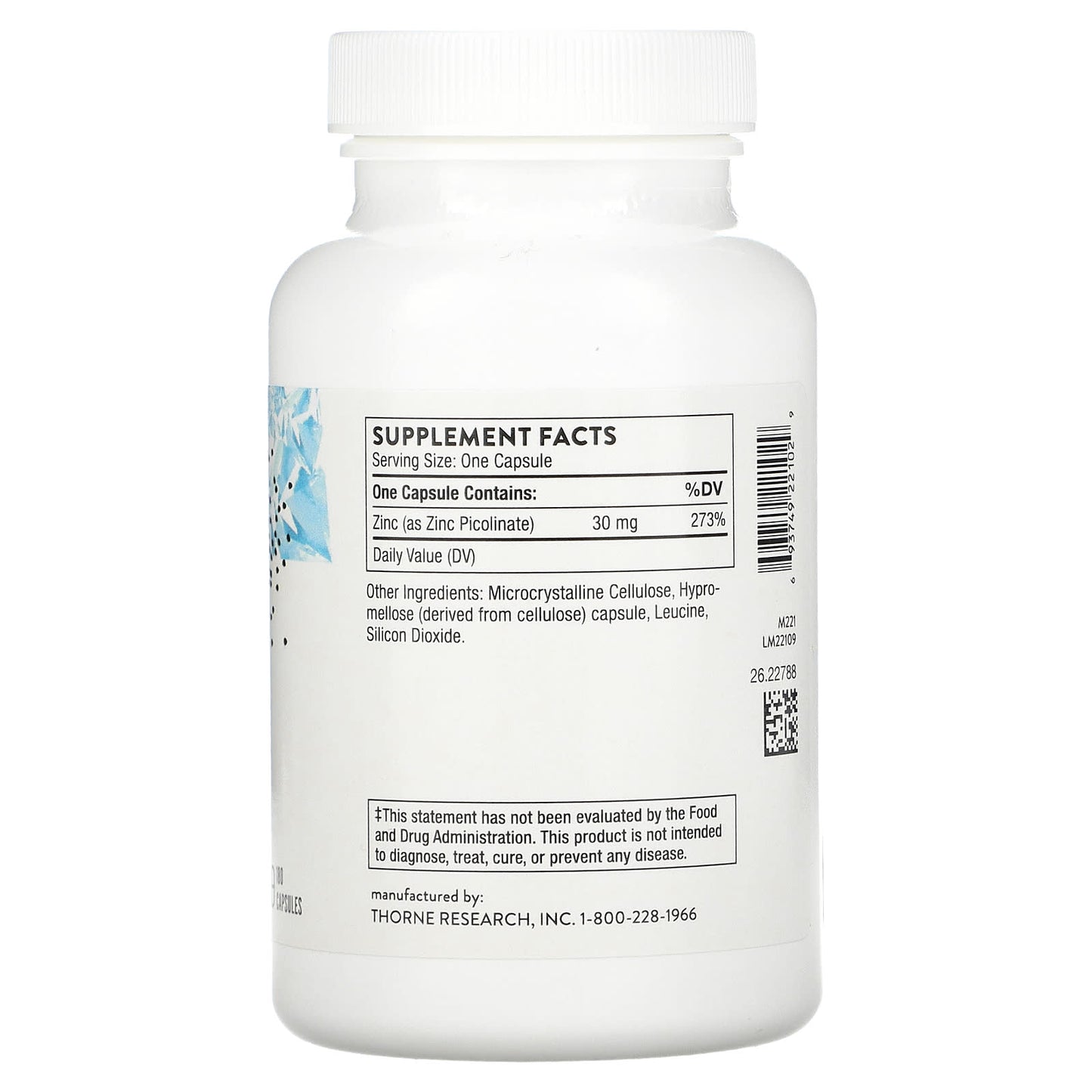 Thorne Research, Zinc Picolinate 30 mg, 180 Capsules UPC 693749221029 | HiLife Vitamins