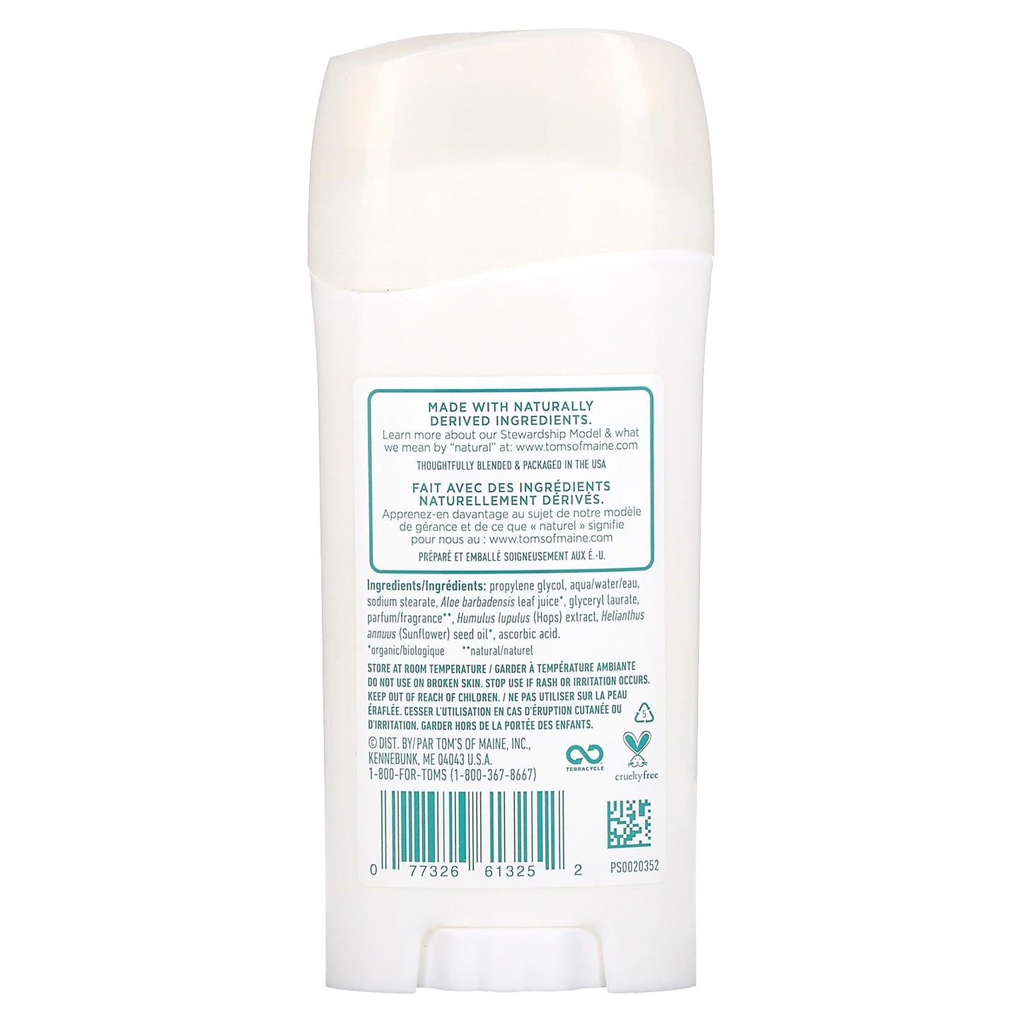 Tom’s Of Maine, Deodorant Stick Long Lasting Lemongrass, 2.25 Oz UPC 077326613252 | HiLife Vitamins