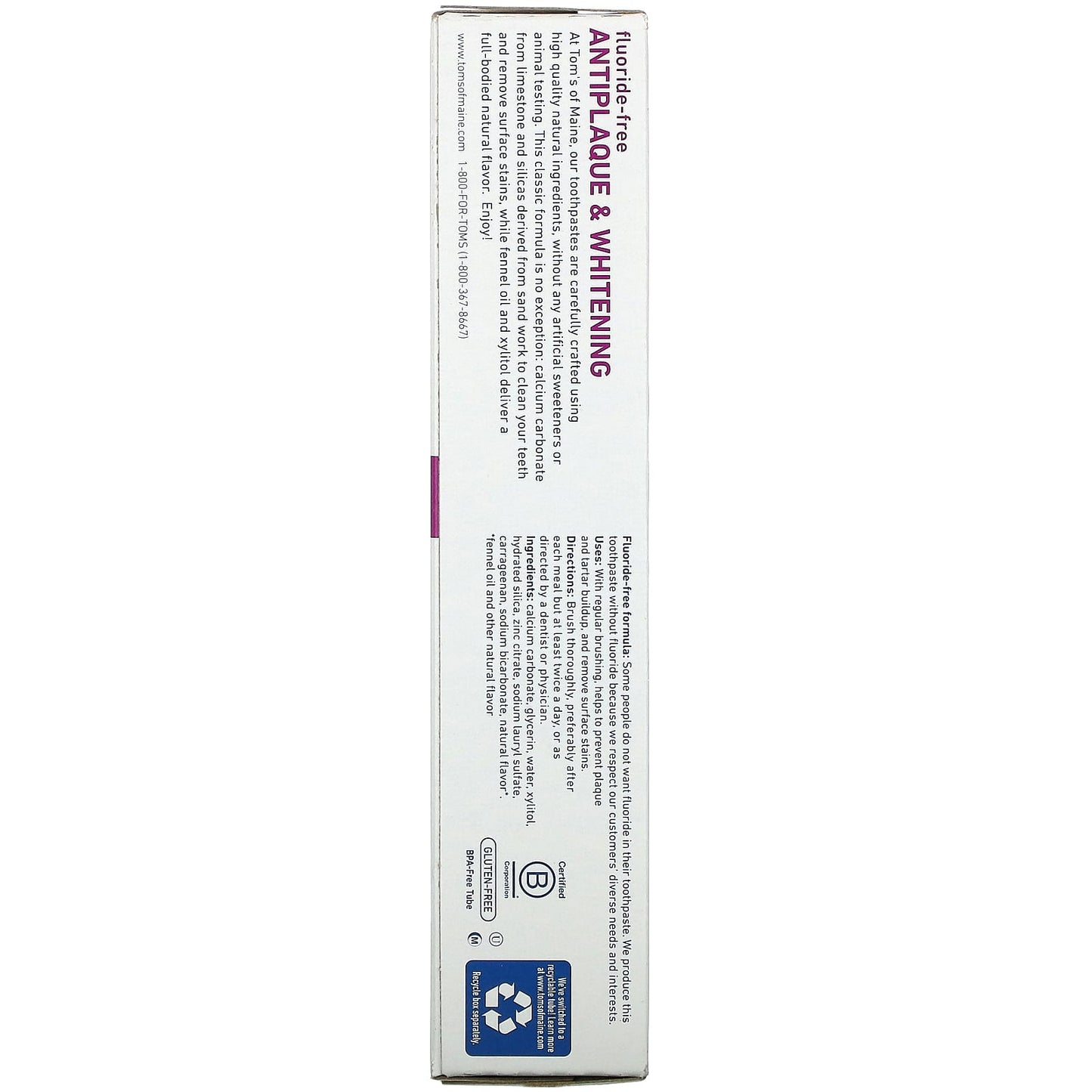 Tom’s Of Maine, Toothpaste Tartar Control/Whitening Fennel, 5.5 Oz UPC 077326830758 | HiLife Vitamins