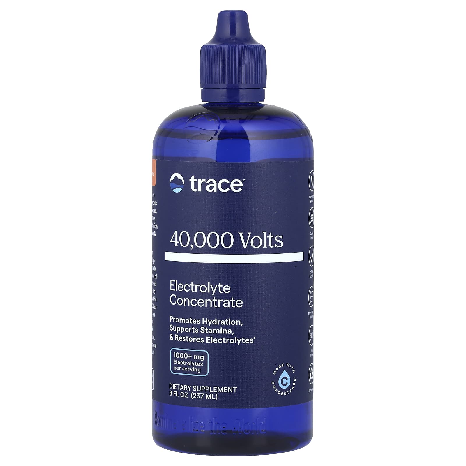 Trace Minerals, 40,000 Volts, Electrolyte Concentrate, 8 fl oz (237 ml) UPC 878941001109 | HiLife Vitamins