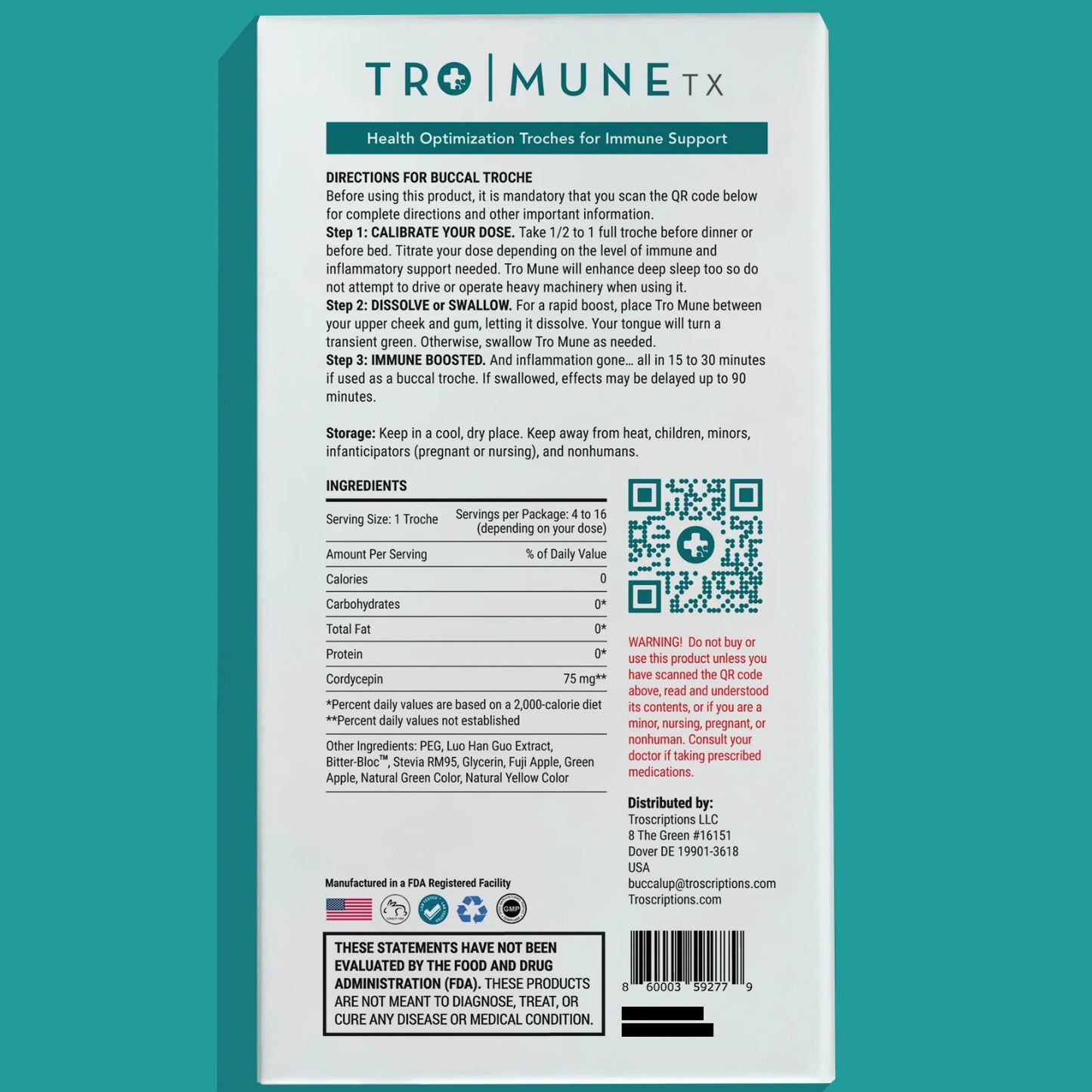 Troscriptions, Tro Mune™, 4 Troches UPC 860003592779 | HiLife Vitamins