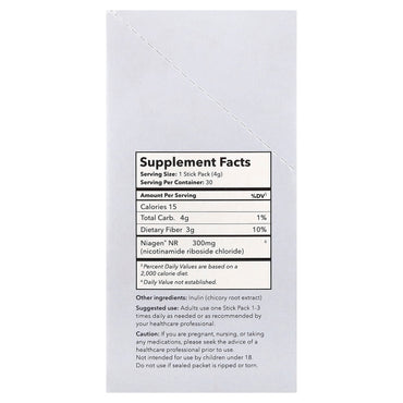 Tru Niagen, NAD+, Nicotinamide Riboside, Unflavored, 30 Stick Packs, 0.14 oz (4 g) Each UPC 856029008226 | Hilife Vitamins