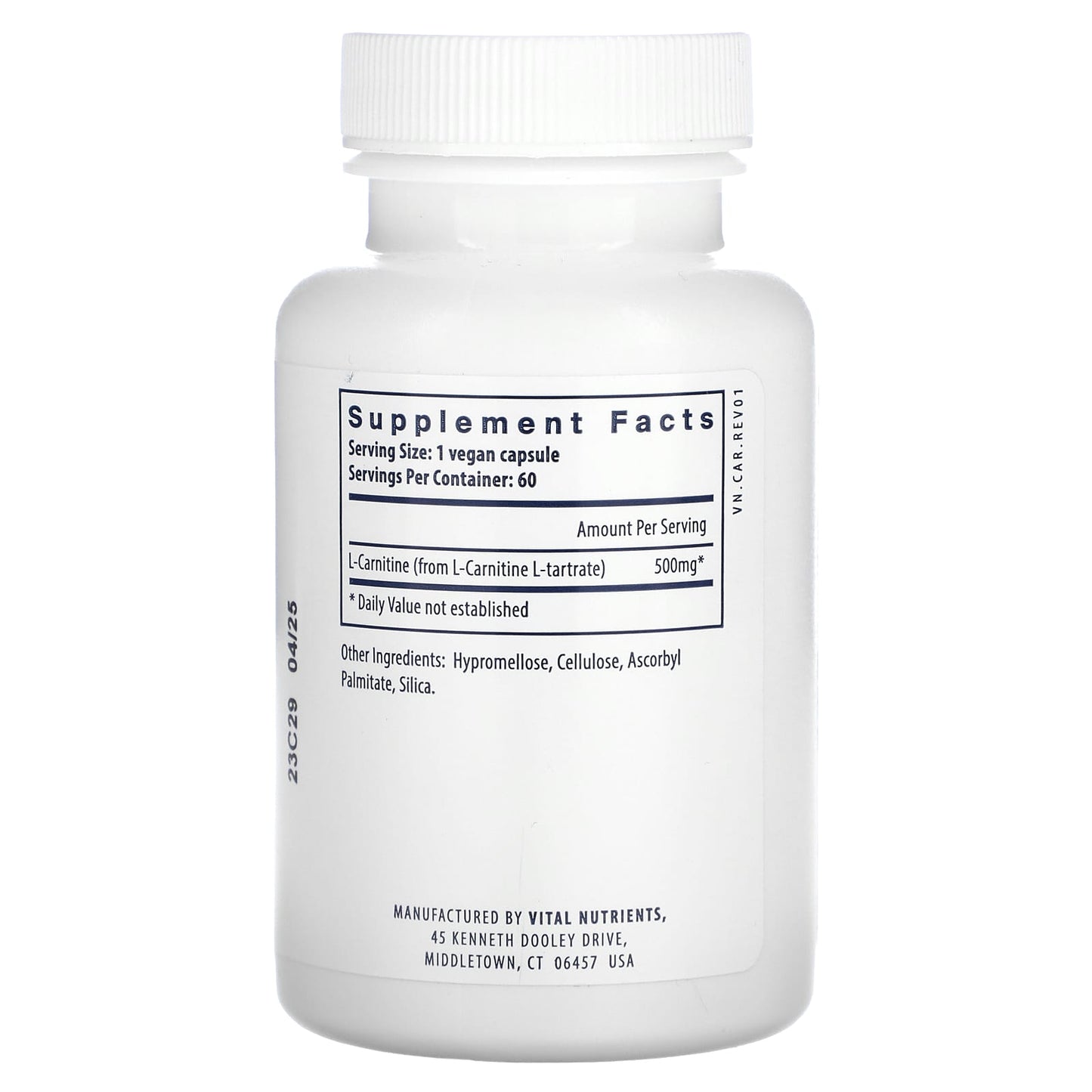 Vital Nutrients, Carnitine, 60 Vegan Capsules UPC 693465106112 | HiLife Vitamins