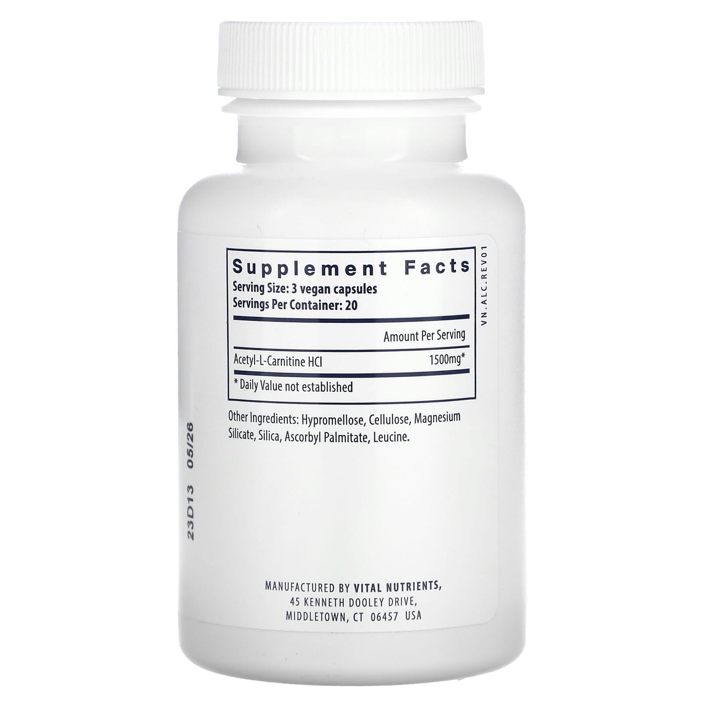 Vital Nutrients, Acetyl L-Carnitine, 500 mg, 60 Vegan Capsules UPC 693465115114 | HiLife Vitamins