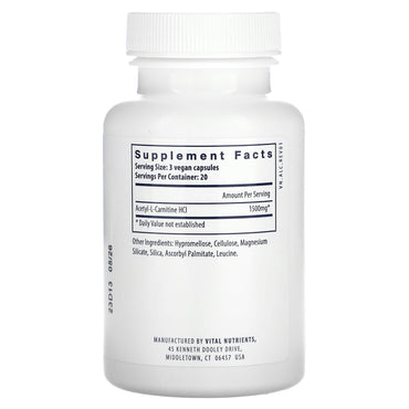 Vital Nutrients, Acetyl L-Carnitine, 500 mg, 60 Vegan Capsules UPC 693465115114 | HiLife Vitamins