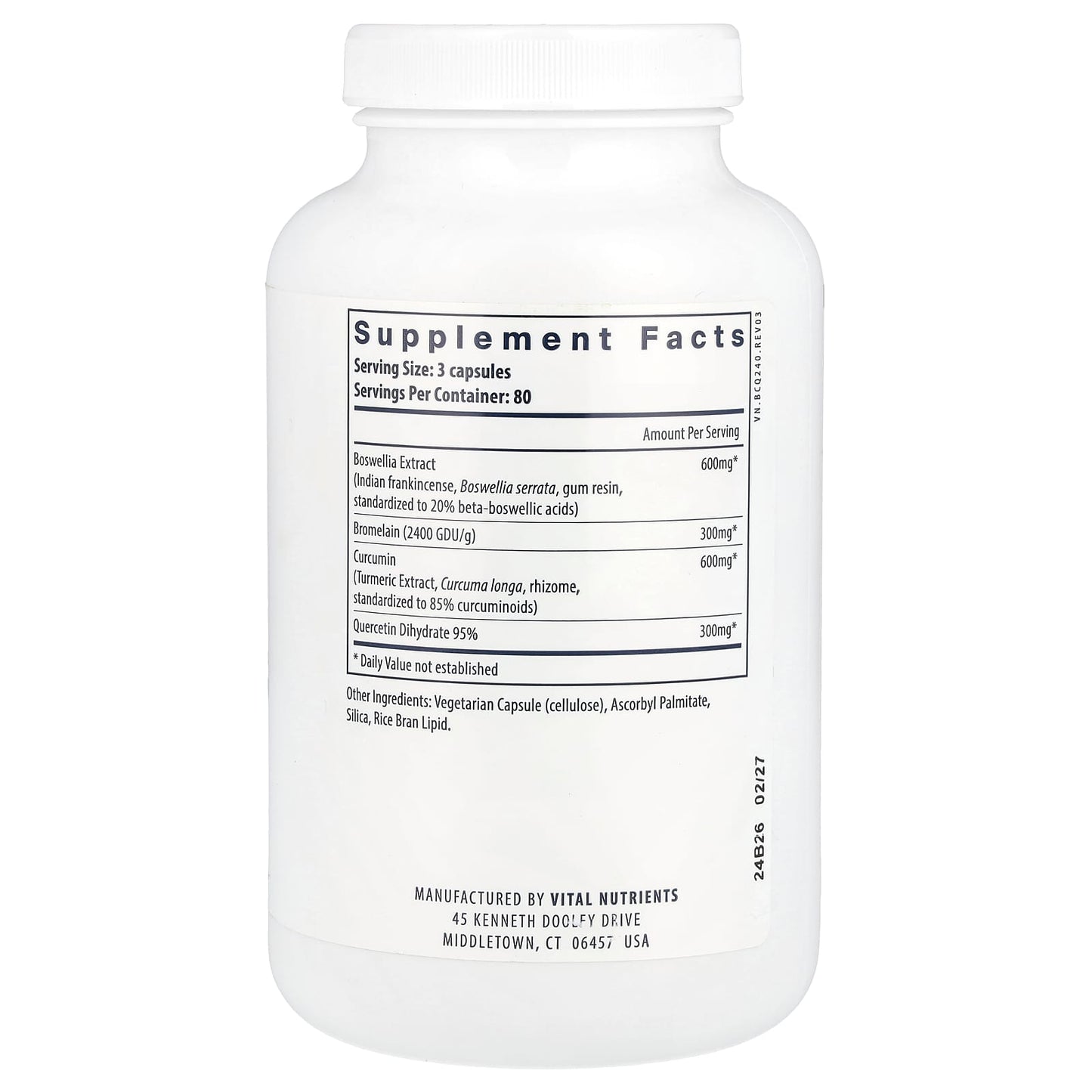 Vital Nutrients, BCQ®, 240 Vegan Capsules UPC 693465202319 | HiLife Vitamins