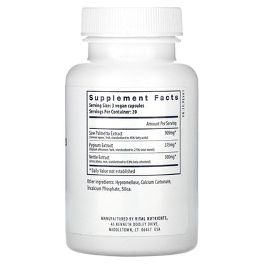 Vital Nutrients, Saw Palmetto Pygeum Nettle Root, 60 Vegan Capsules UPC 693465237113 | HiLife Vitamins
