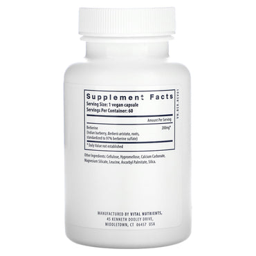Vital Nutrients, Berberine, 200 mg, 60 Vegan Capsules UPC 693465254110 | HiLife Vitamins