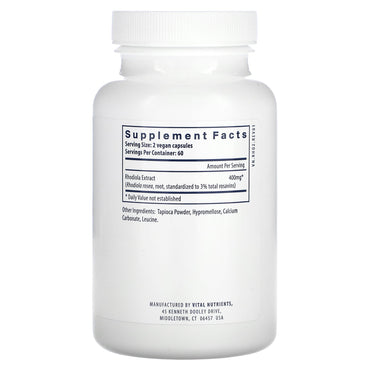 Vital Nutrients, Rhodiola Rosea, 120 Vegan Capsules UPC 693465257210 | HiLife Vitamins