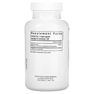 Vital Nutrients, Vitex 750, 120 Vegan Capsules UPC 693465267110 | HiLife Vitamins