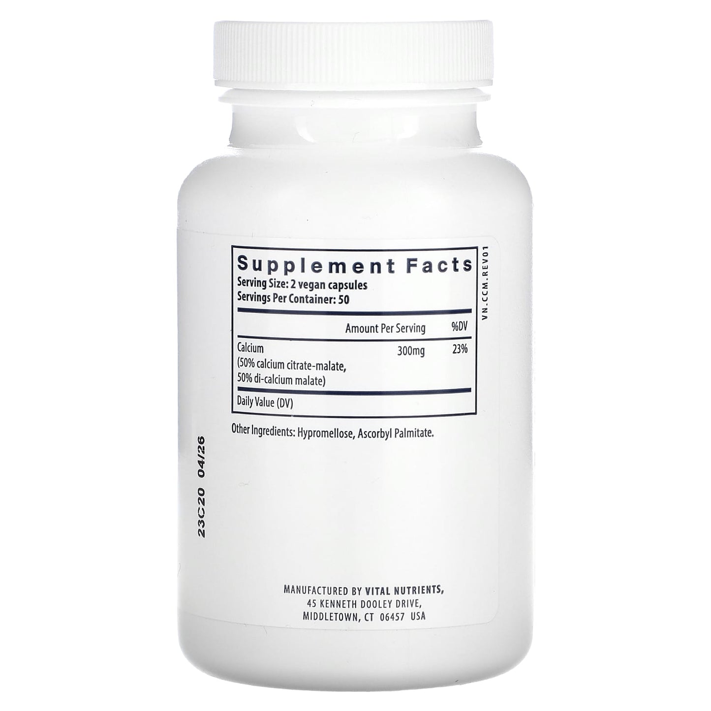 Vital Nutrients, Calcium (Citrate/Malate), 100 Vegan Capsules UPC 693465301111 | HiLife Vitamins