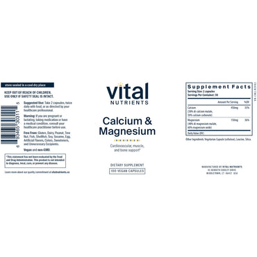 Vital Nutrients, Calcium & Magnesium, 100 Vegan Capsules UPC 693465303115 | HiLife Vitamins