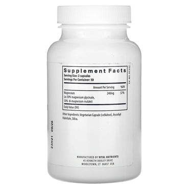 Vital Nutrients, Magnesium, 100 Vegan Capsules UPC 693465306116 | HiLife Vitamins