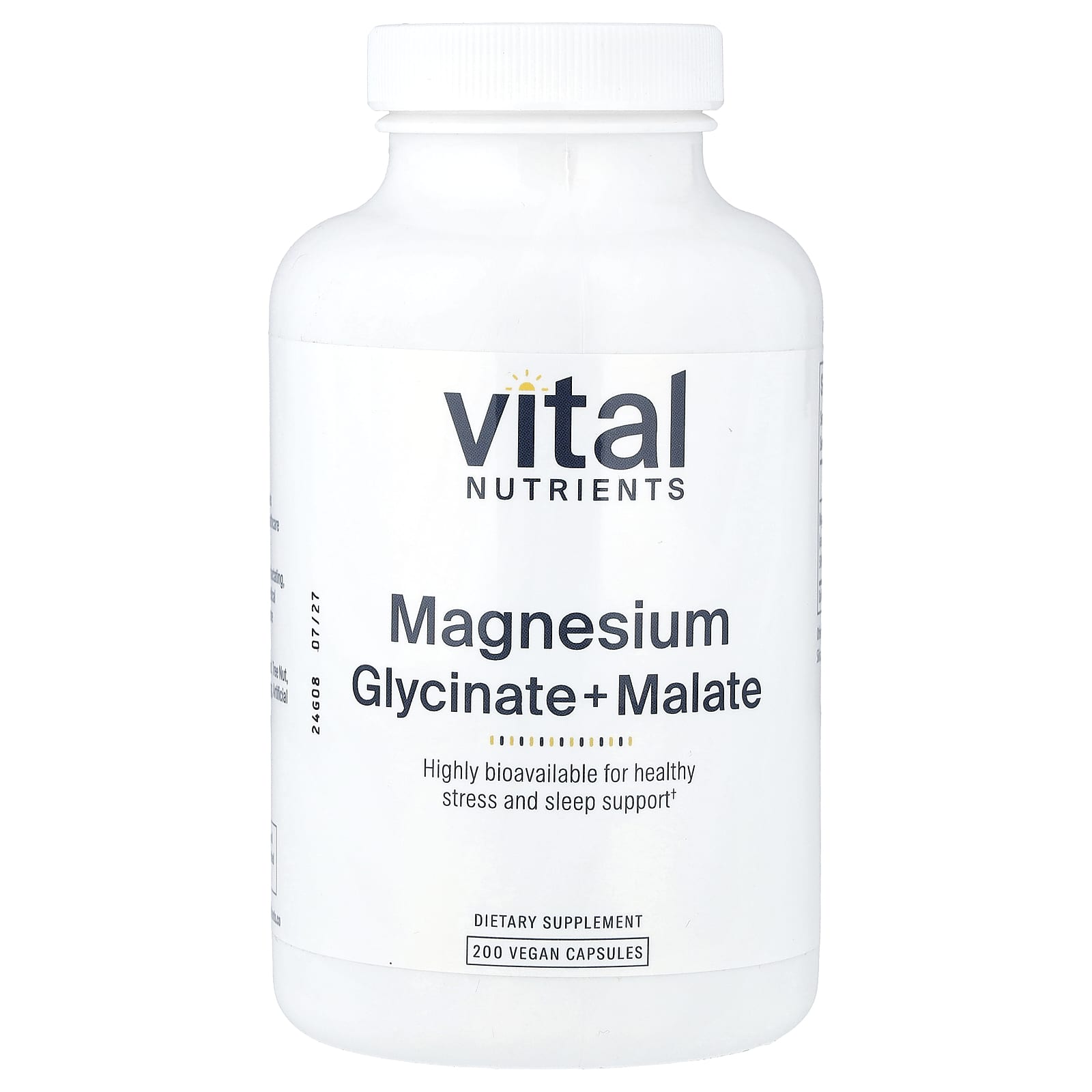 Vital Nutrients, Magnesium, Glycinate + Malate, 200 Vegan Capsules UPC 693465306215 | HiLife Vitamins