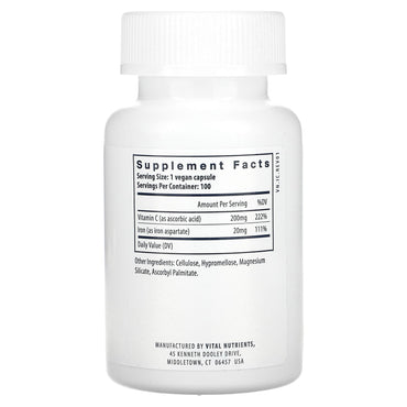 Vital Nutrients, Iron Plus C, 100 Vegan Capsules UPC 693465315118 | HiLife Vitamins