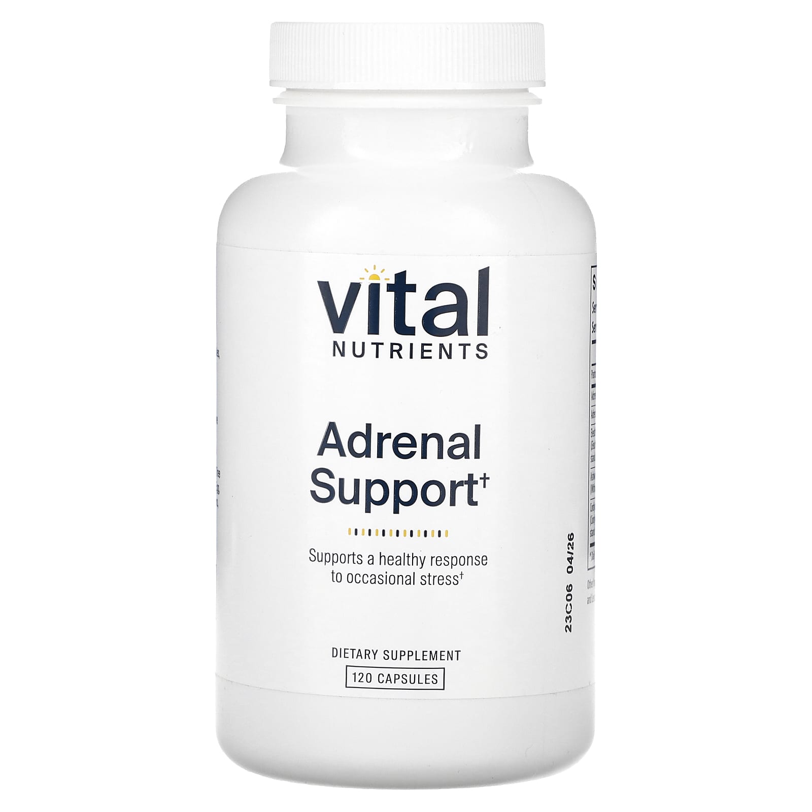 Vital Nutrients, Adrenal Support, 120 Capsules UPC 693465423219 | HiLife Vitamins