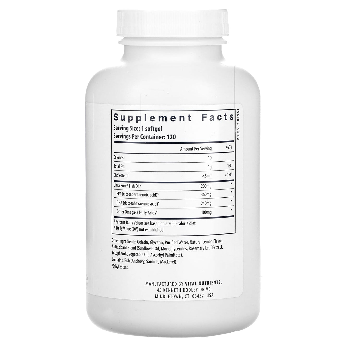 Vital Nutrients, Ultra Pure Fish Oil 700, Lemon, 120 Softgels UPC 693465428115 | HiLife Vitamins