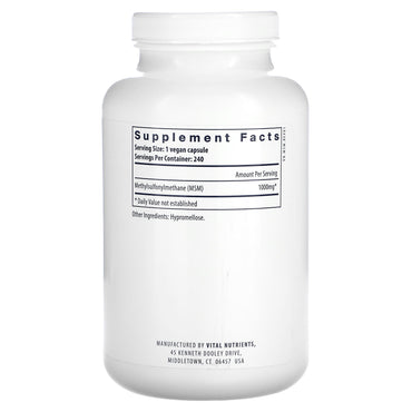 Vital Nutrients, MSM, 1,000 mg, 240 Capsules UPC 693465429112 | HiLife Vitamins
