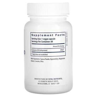 Vital Nutrients, Coenzyme Q10, 60 mg, 60 Vegan Capsules UPC 693465430118 | HiLife Vitamins