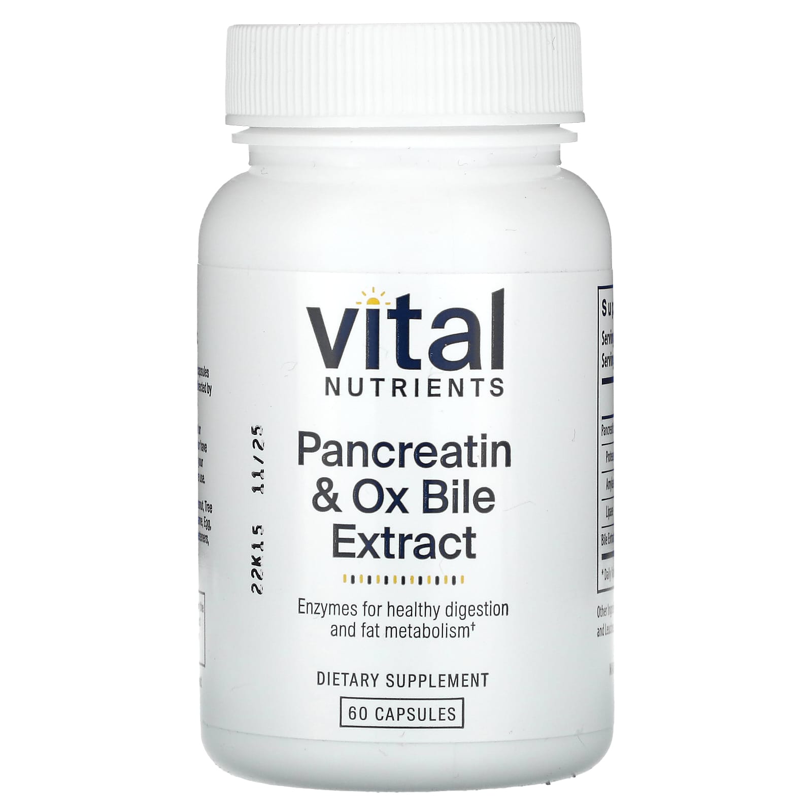 Vital Nutrients, Pancreatin & Ox Bile Extract, 60 Capsules UPC 693465436110 | HiLife Vitamins