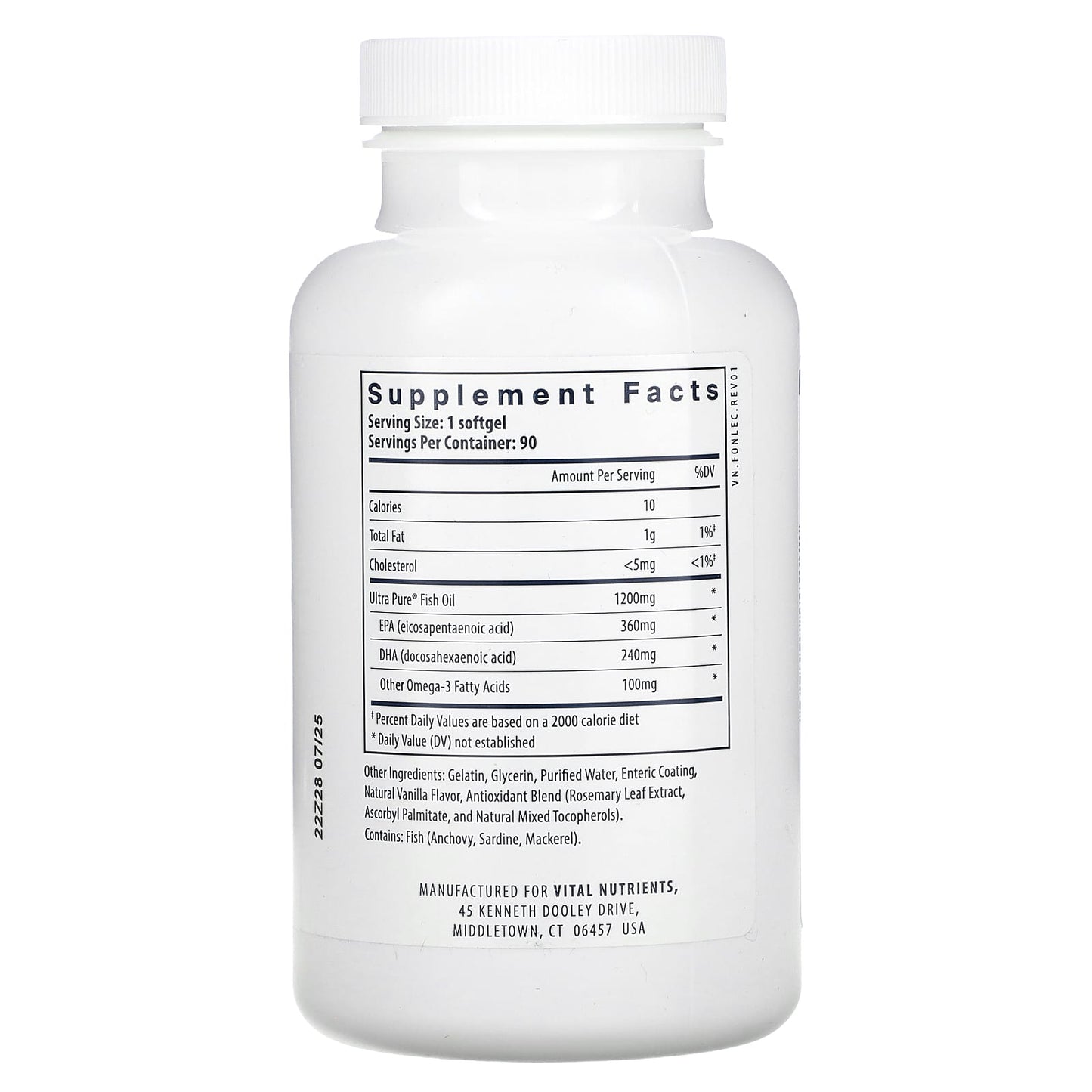 Vital Nutrients, Ultra Pure, Fish Oil 700 Enteric, 90 Enteric Coated Softgels UPC 693465445112 | HiLife Vitamins