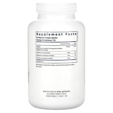 Vital Nutrients, Buffered C, 220 Vegan Capsules UPC 693465501115 | HiLife Vitamins