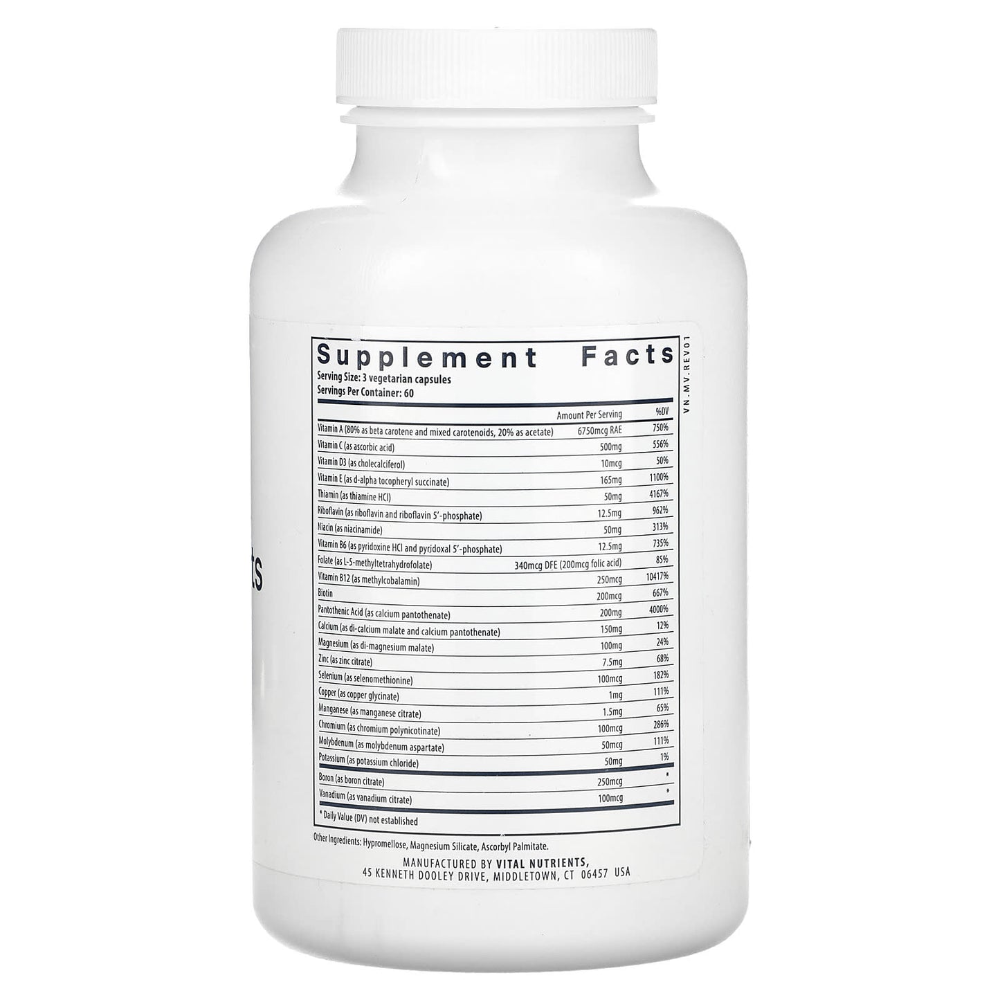 Vital Nutrients, Multi-Nutrients (Without Iron & Iodine), 180 Vegetarian Capsules UPC 693465503119 | HiLife Vitamins