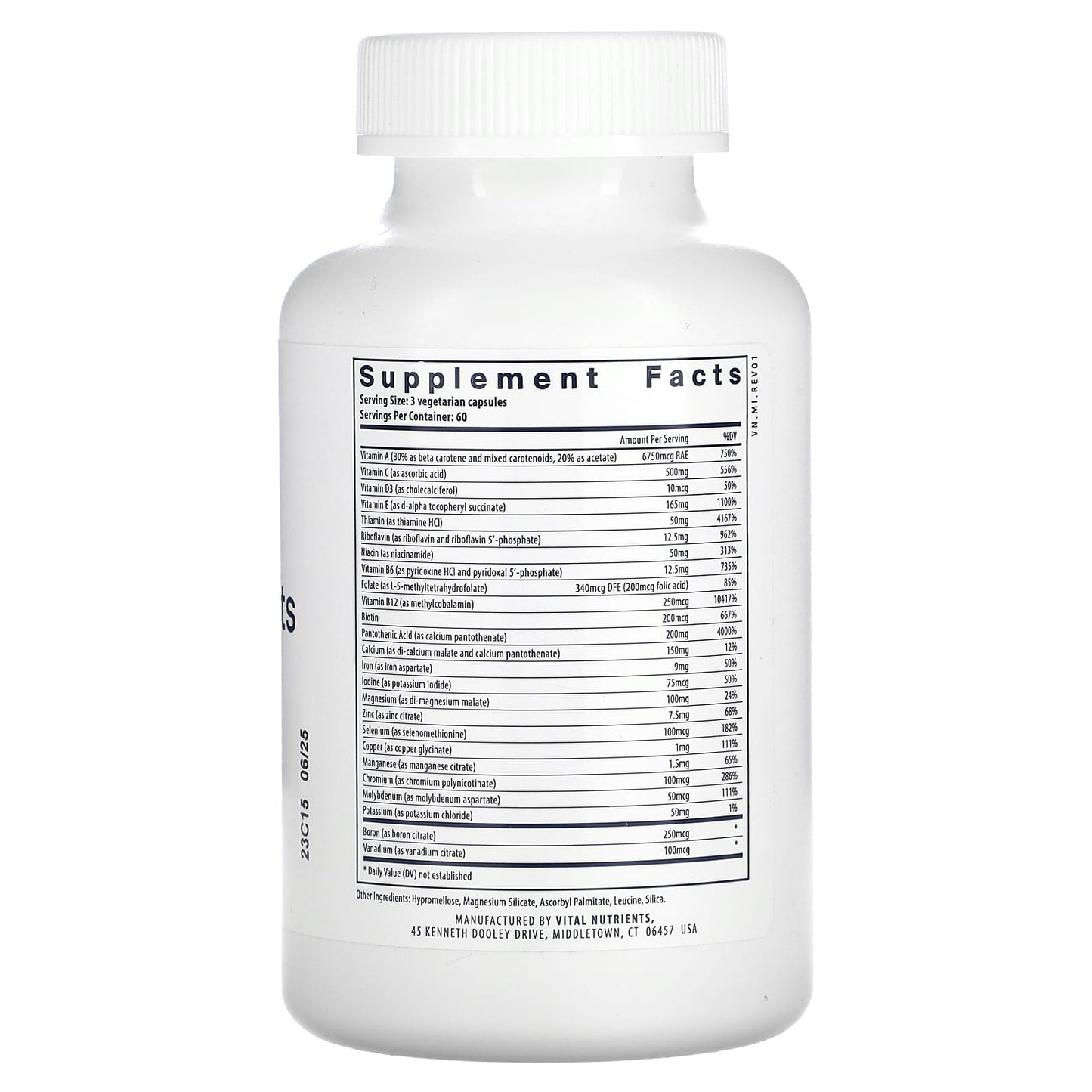 Vital Nutrients, Multi-Nutrients (with Iron & Iodine), 180 Vegetarian Capsules UPC 693465505113 | HiLife Vitamins