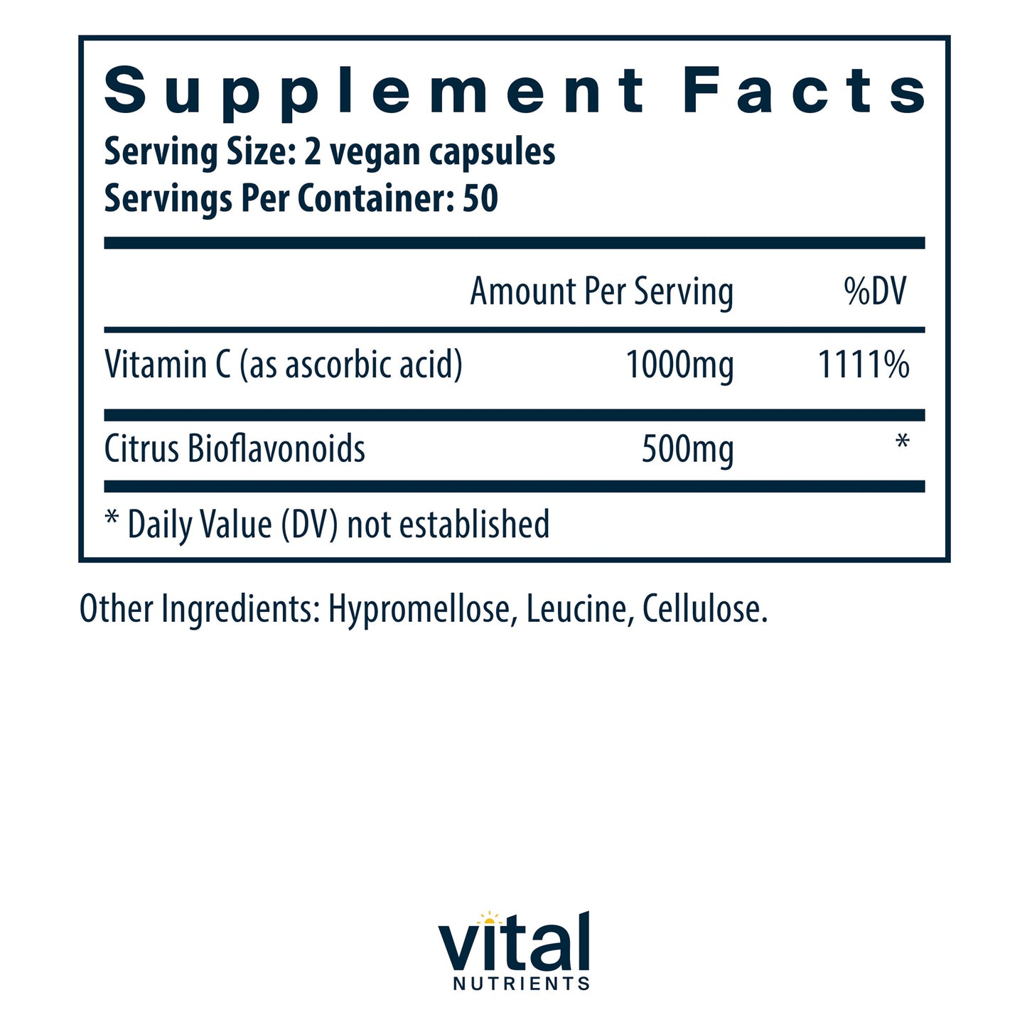 Vital Nutrients, Vitamin C With Bioflavonoids, 100 Vegan Capsules UPC 693465518113 | HiLife Vitamins