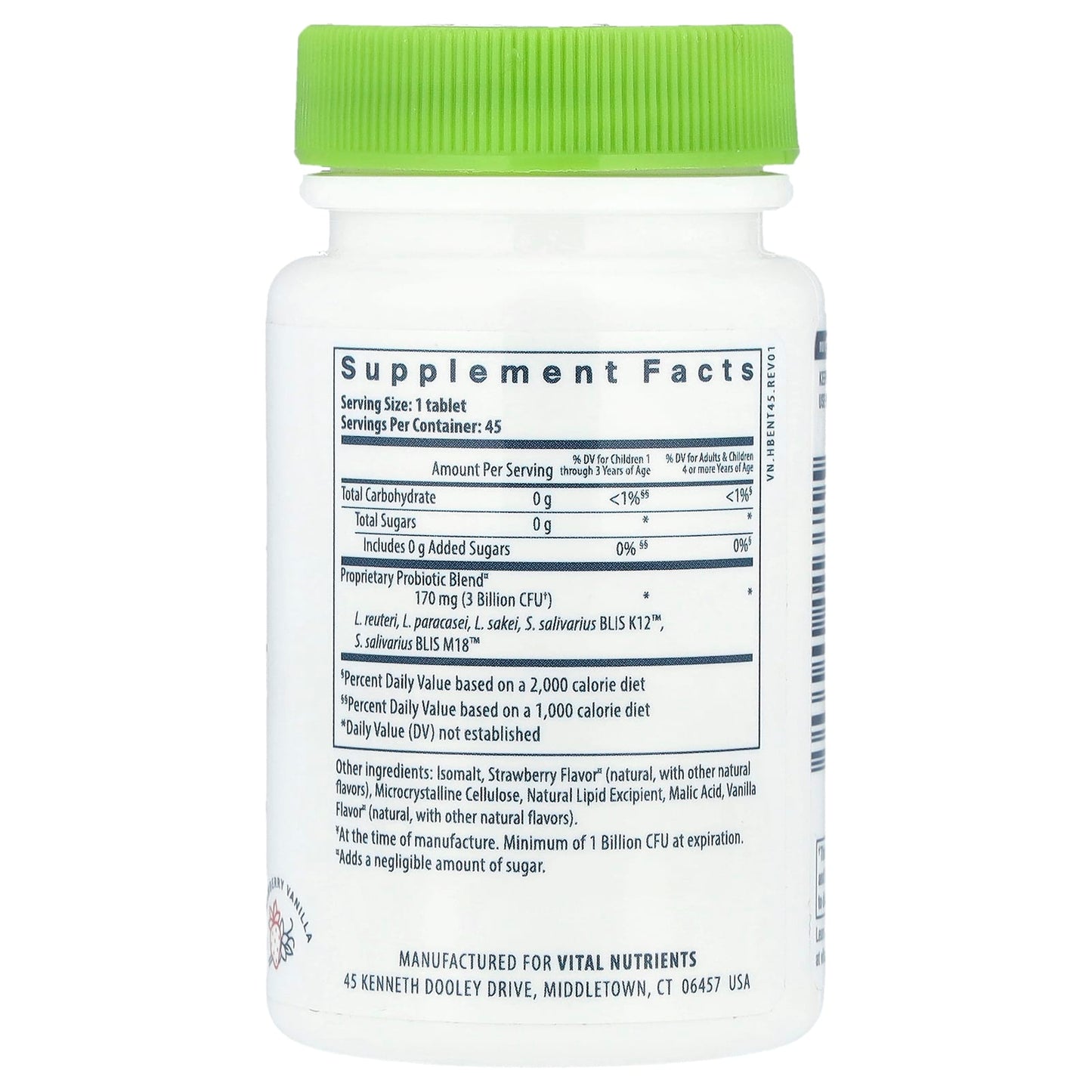 Vital Nutrients, Hyperbiotics®, Pro-Kids® ENT Probiotic, Strawberry Vanilla, 45 Vegan Chewable - 9506000113715