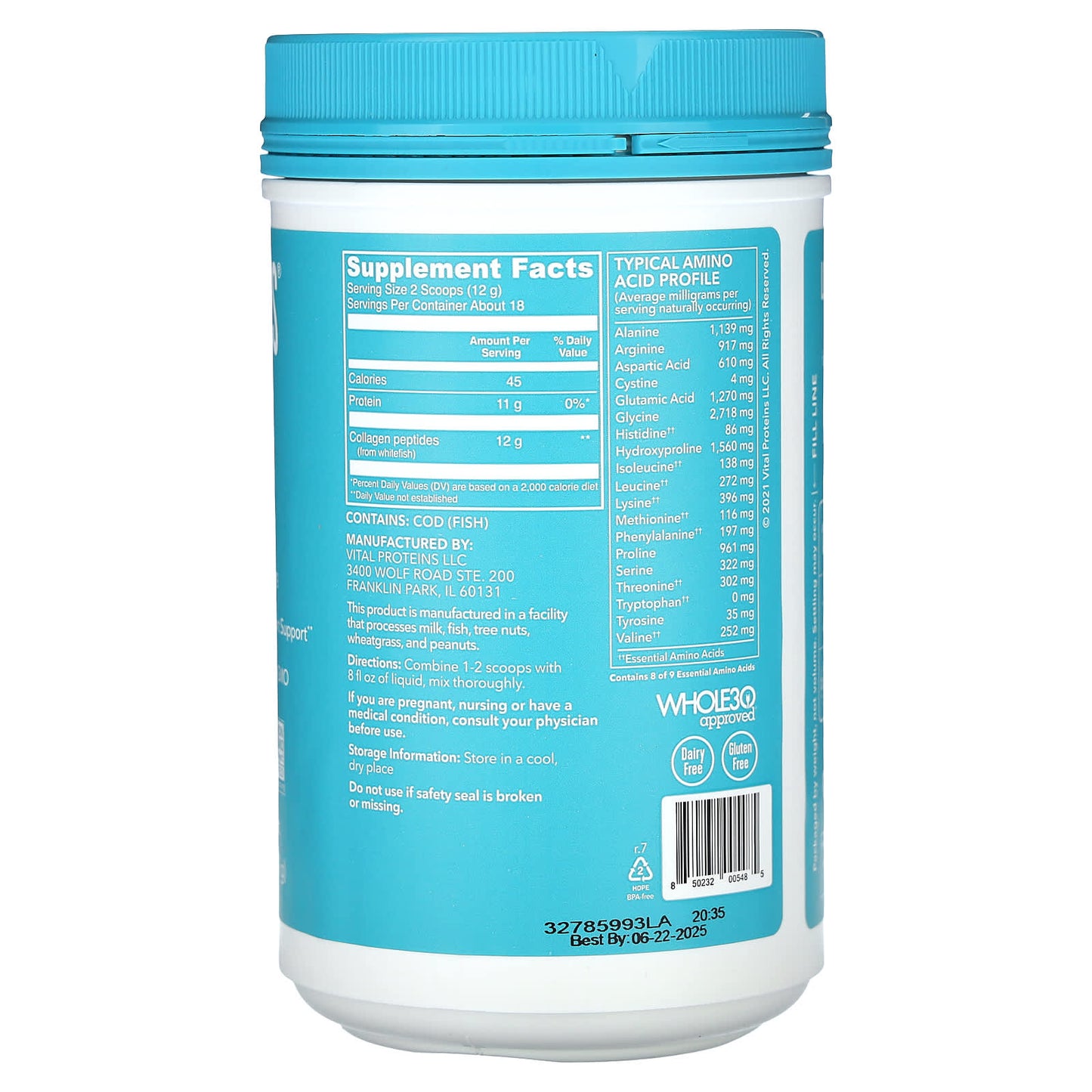 Vital Proteins, Marine Collagen, 7.8 Oz UPC 850232005485 | HiLife Vitamins
