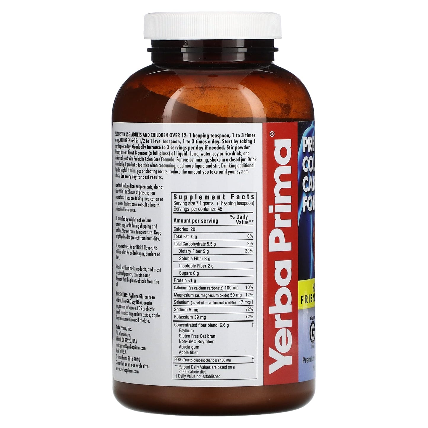 Yerba Prima, Prebiotic Colon Care Formula Powder, 12 Oz UPC 046352002040 | HiLife Vitamins