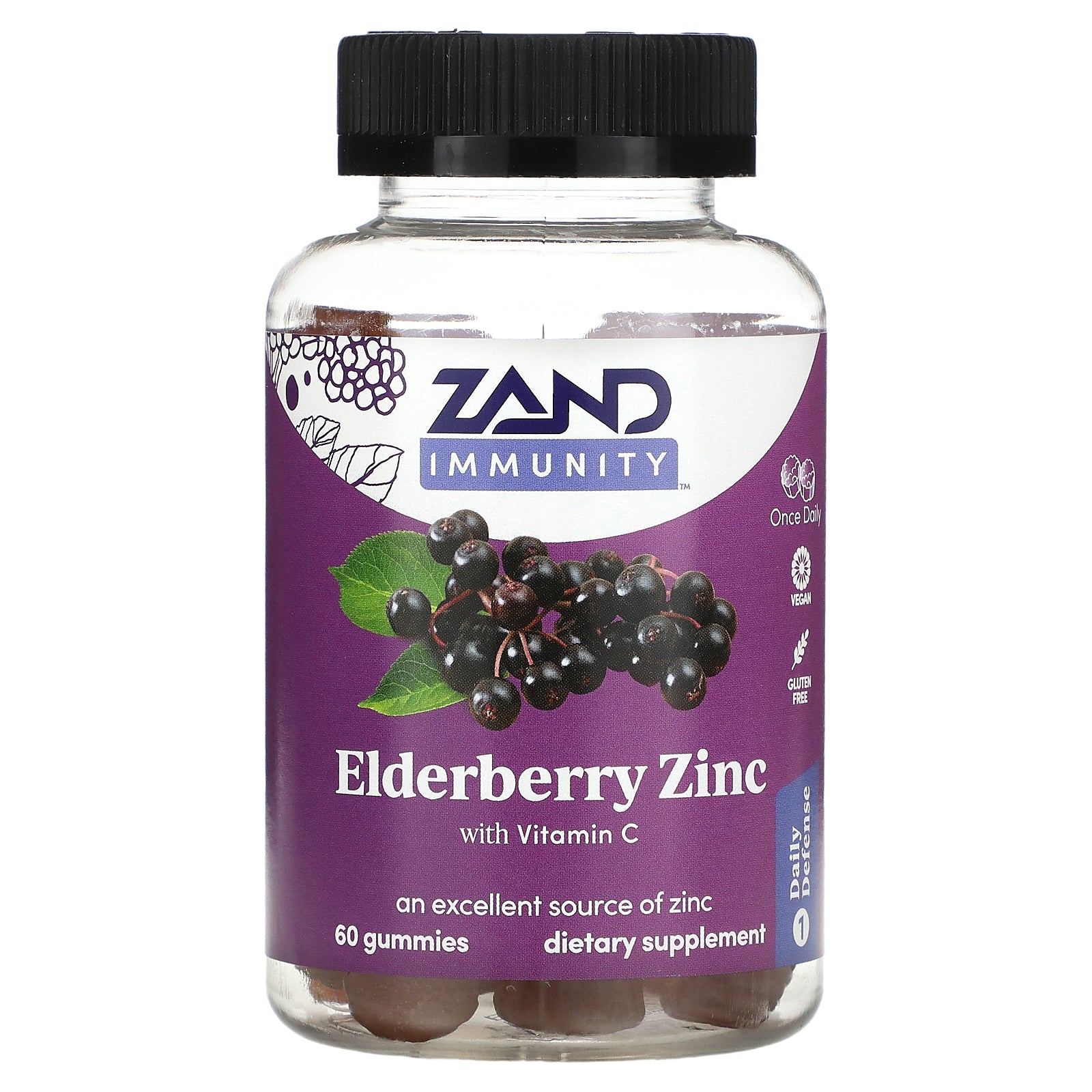 Zand, Immunity, Elderberry Zinc with Vitamin C, 60 Gummies UPC 041954667437 | HiLife Vitamins
