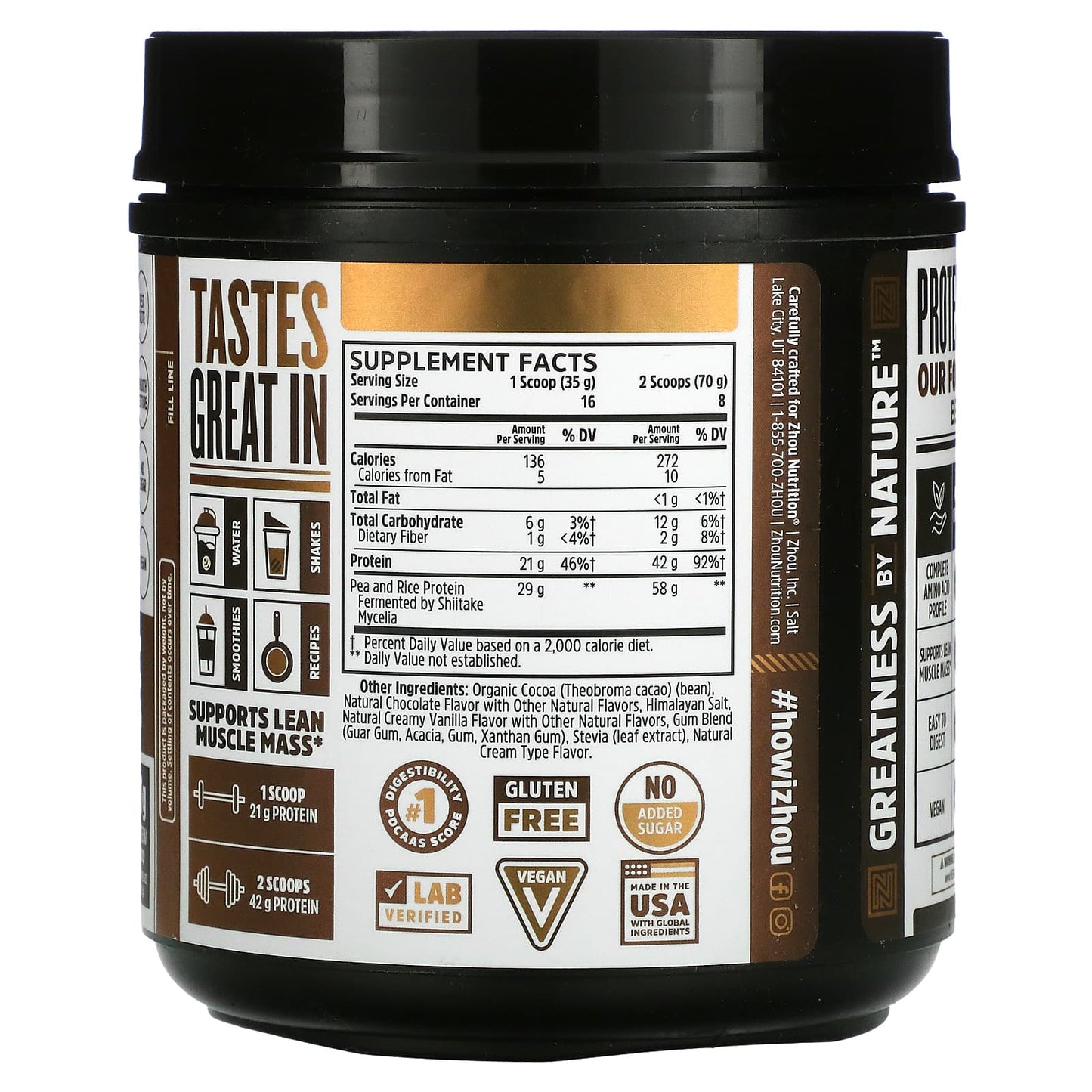 Zhou Nutrition, Plant Complete, Optimal Absorption Vegan Protein, Chocolate, 19.9 oz (563.2 g) UPC 669191518611 | HiLife Vitamins