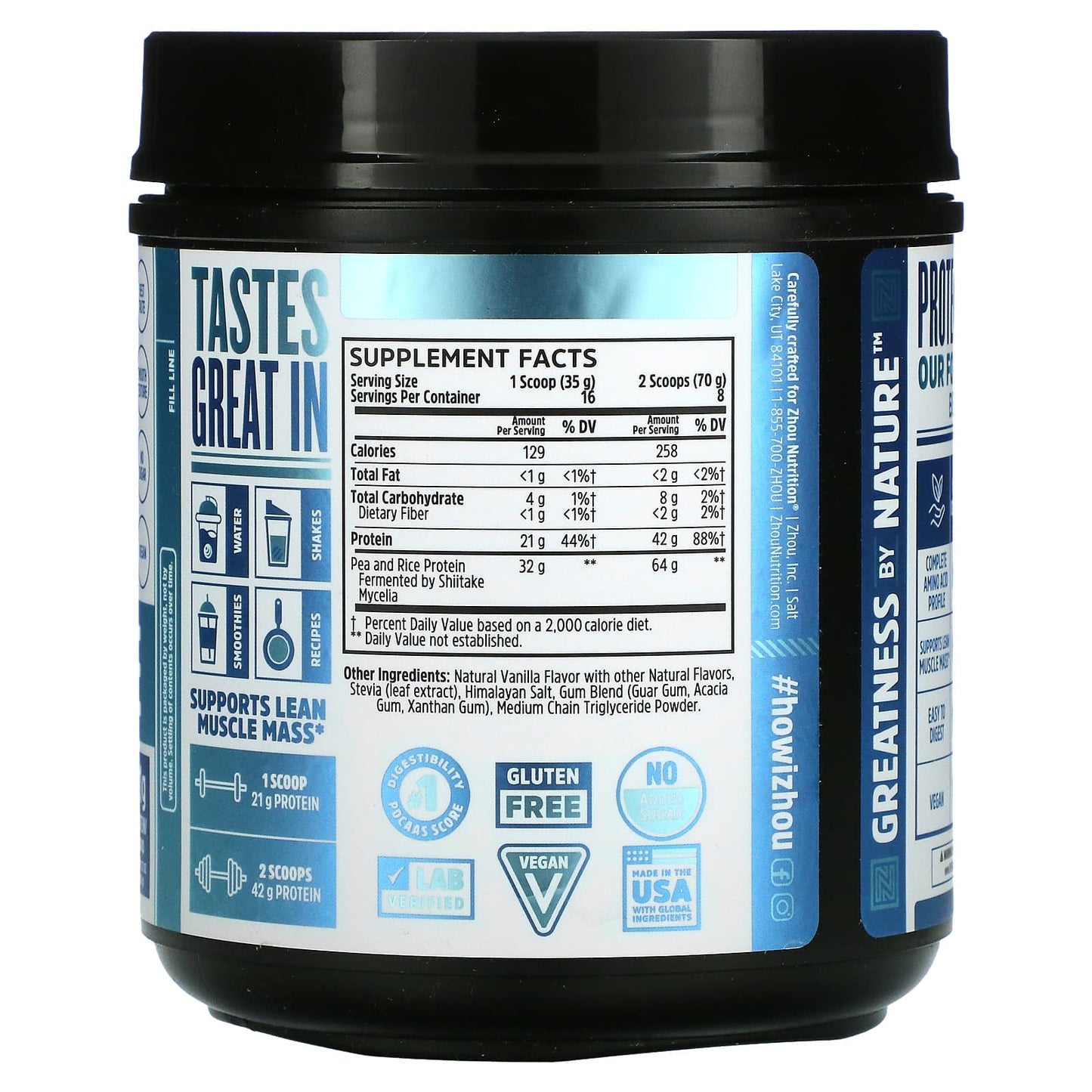 Zhou Nutrition, Plant Complete, Optimal Absorption Vegan Protein, Vanilla, 17.7 oz (500.8 g) UPC 669191721486 | HiLife Vitamins