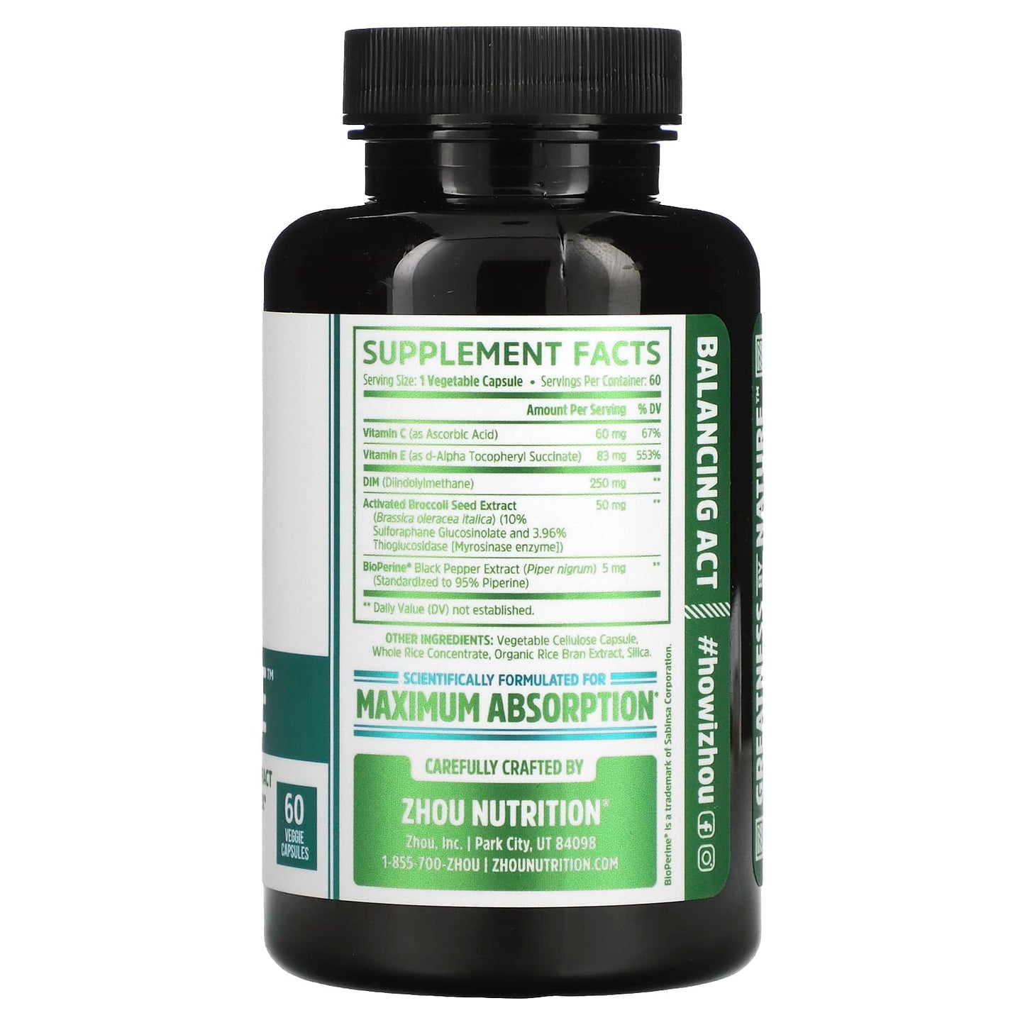 Zhou Nutrition, DIM Active, Hormonal Balance Complex, 60 Veggie Capsules UPC 859805006072 | HiLife Vitamins