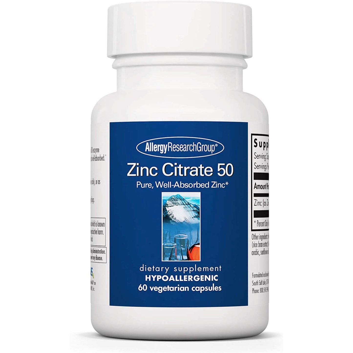 Allergy Research Group, Zinc Citrate 50 mg, 60 Vegetarian Capsules UPC 713947702905 | HiLife Vitamins