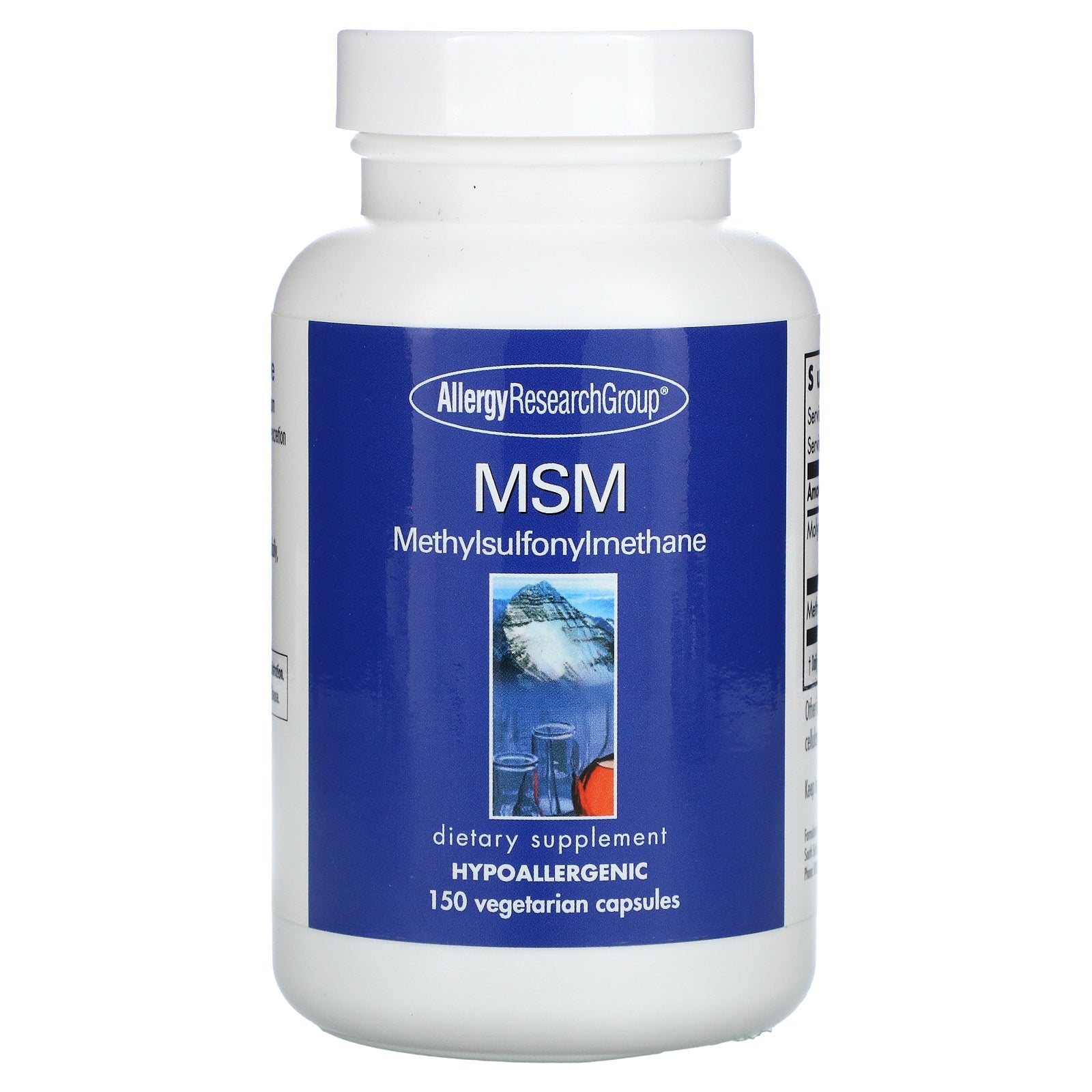 Allergy Research Group, MSM Methylsulfonylmethane, 150 Vegetarian Capsules UPC 713947728509 | HiLife Vitamins