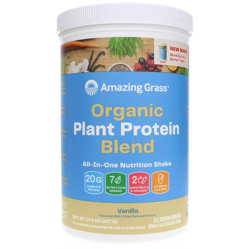 Amazing Grass, Organic Plant Protein Powder, Vanilla, 14.3 oz UPC 829835008926 | HiLife Vitamins