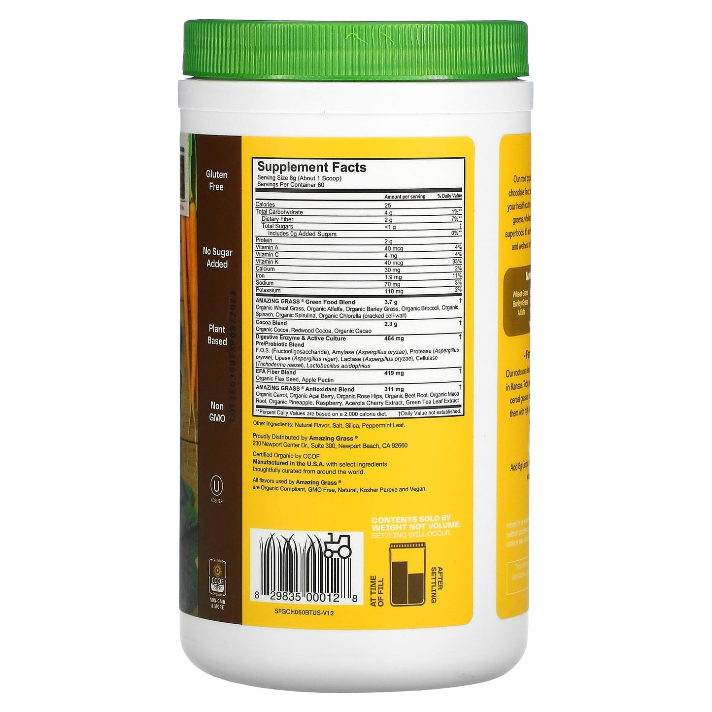 Amazing Grass, Chocolate Green Superfood 60 Servings, 17 Oz UPC 829835000128 | HiLife Vitamins