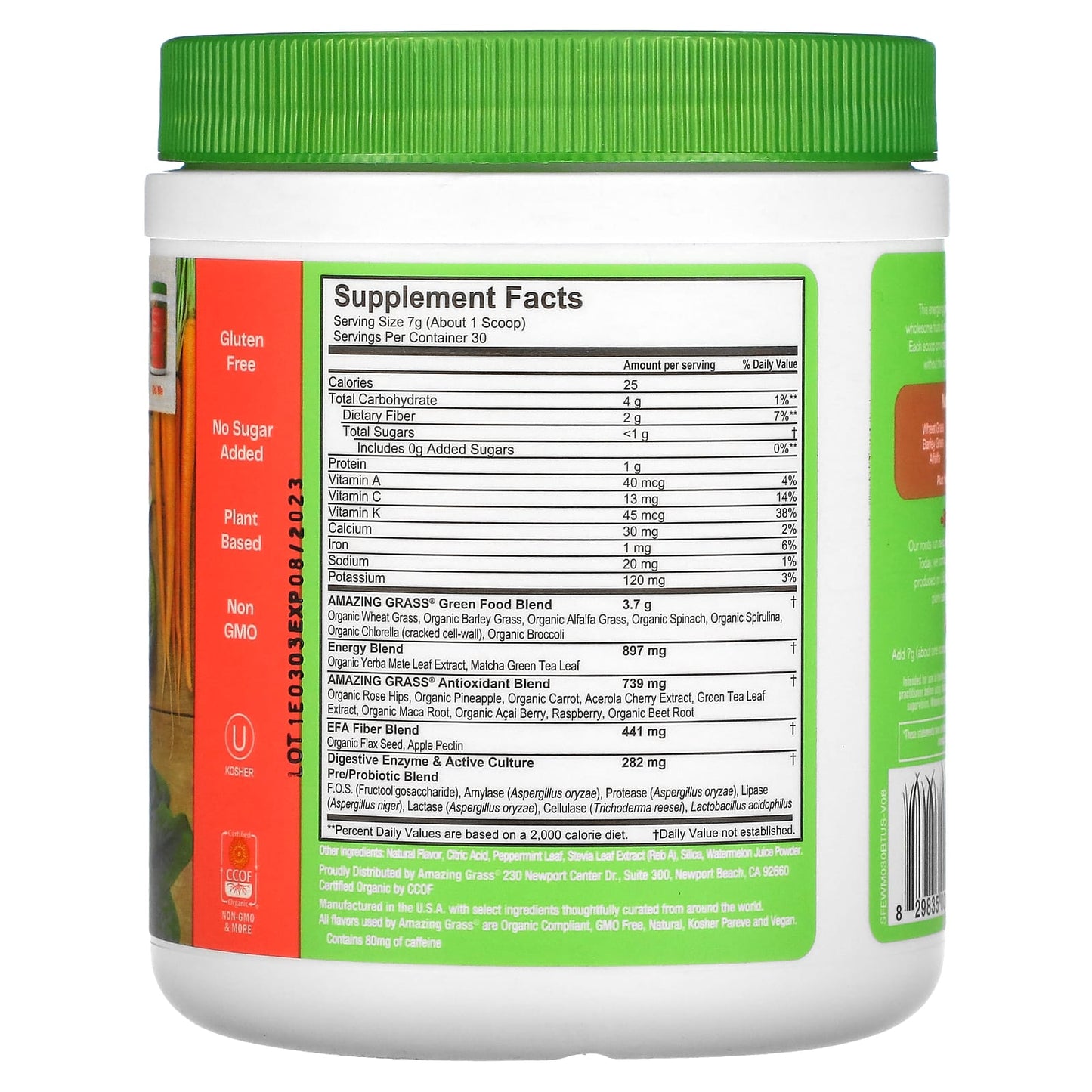 Amazing Grass, Energy Watermelon Green Superfood 30 Servings, 7.4 Oz UPC 829835001668 | HiLife Vitamins