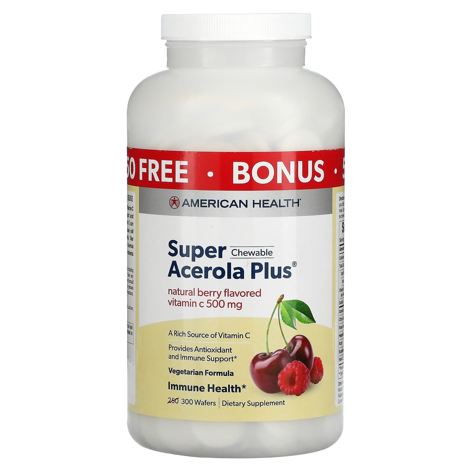 American Health, Super Acerola 500mg Bonus, 300 WAFer UPC 076630111041 | HiLife Vitamins