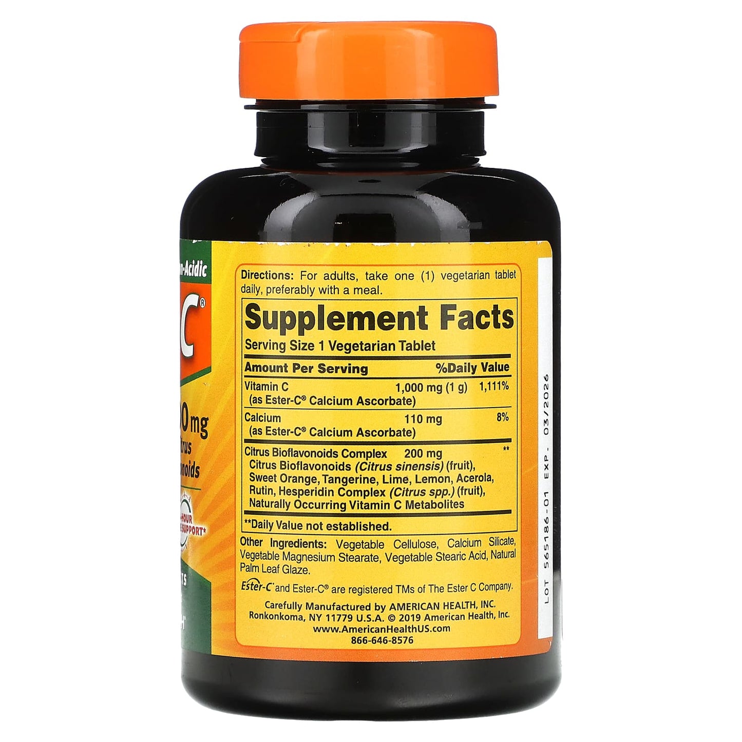 American Health, Ester-C with Citrus Bioflavonoids, 1,000 mg, 120 Vegetarian Tablets UPC 076630169820 | HiLife Vitamins