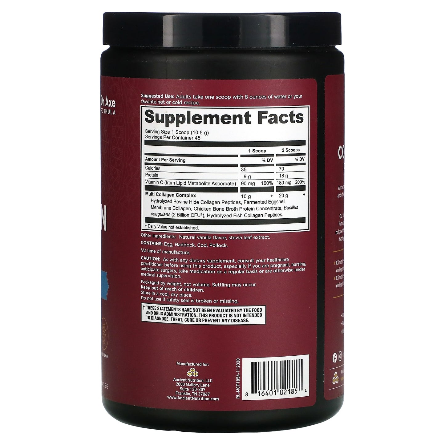 Ancient Nutrition, Multi Collagen Protein Vanilla, 16.8 Oz UPC 816401021854 | HiLife Vitamins