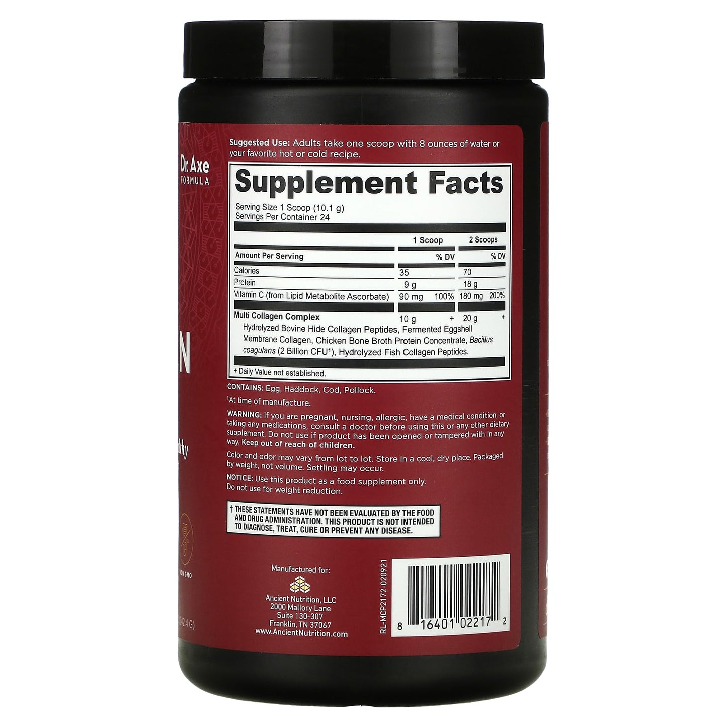 Ancient Nutrition, Multi Collagen Protein, 8.6 oz UPC 816401022172 | HiLife Vitamins